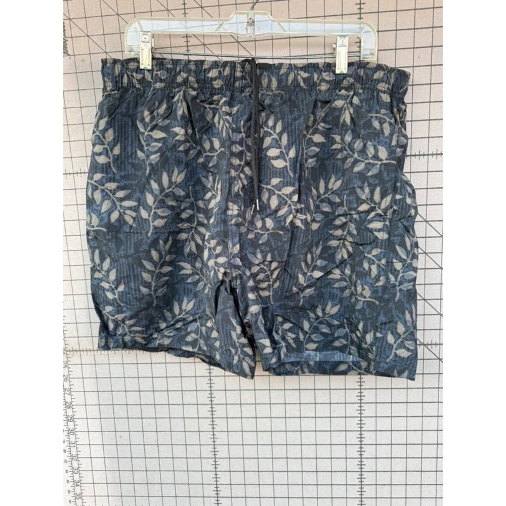 C&B Mens Swim Trunks Botanical Leaf Print Navy Gray Large